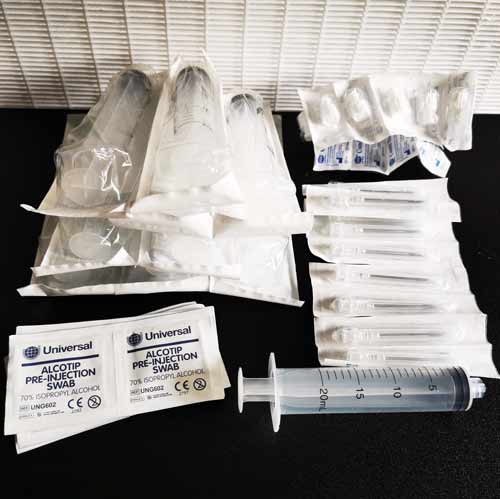 Syringe and needle kits for mycology